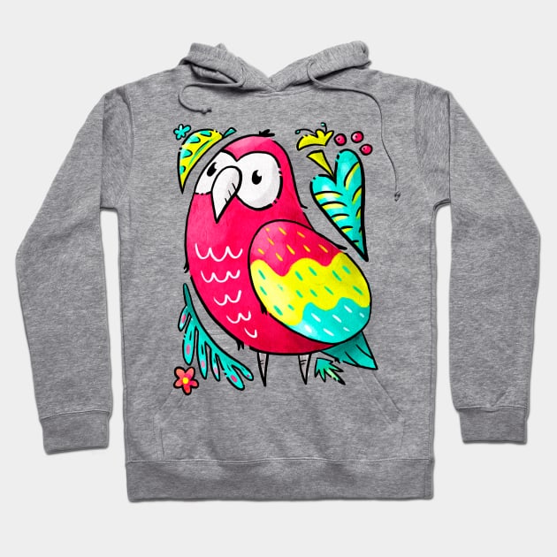 Scarlet Macaw Parrot Kawaii Chibi Hoodie by narwhalwall